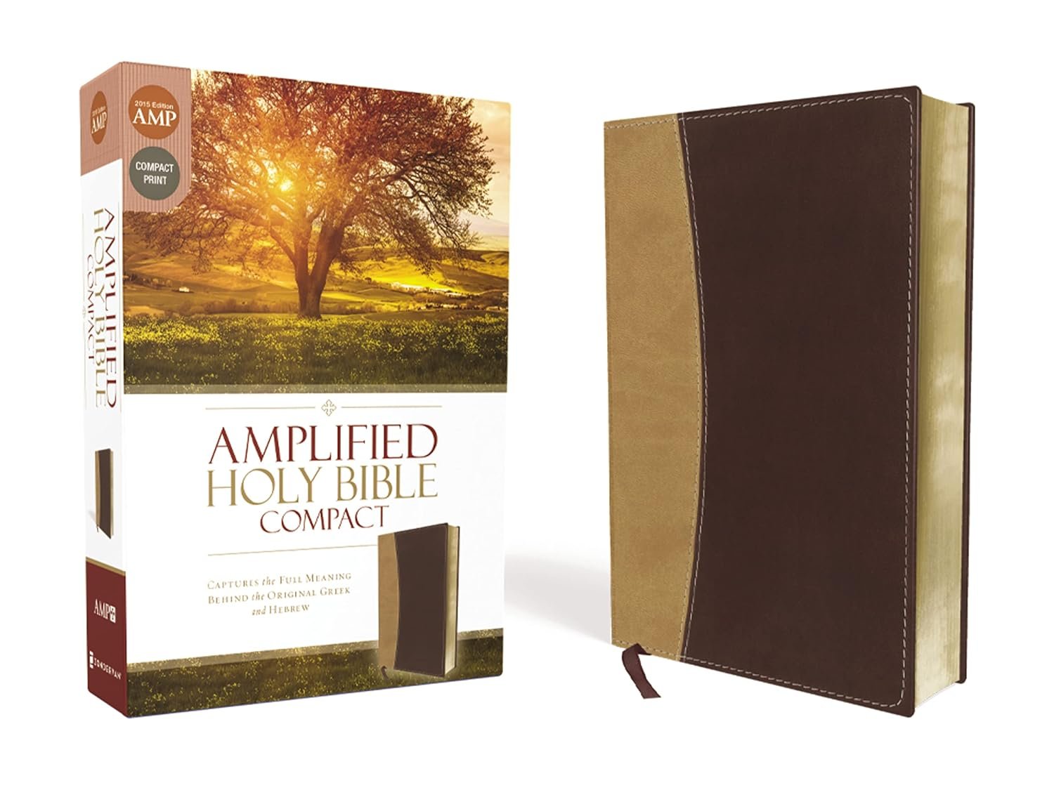 Compact Amplified Holy Bible in Leathersoft Camel/Burgundy