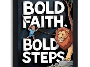 Inspirational Lion and Child Wall Art with Black Frame - Bold Faith Bold Steps Design