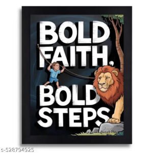 Inspirational Lion and Child Wall Art with Black Frame - Bold Faith Bold Steps Design
