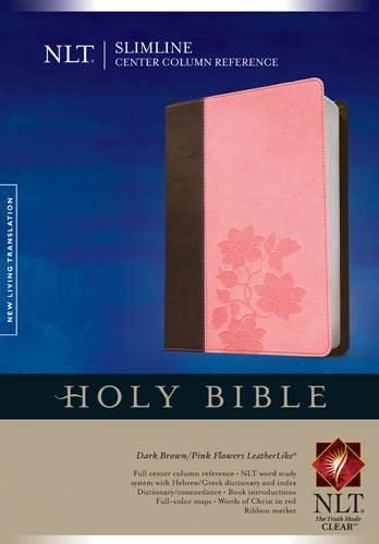 NLT Slimline Center Column Reference Bible, Indexed in dark brown and pink flowers TuTone leather-like material