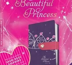 A beautiful leather-bound NLT Bible designed for young princesses, featuring a purple crown and pink tone.