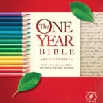 Close-up of the NLT One Year Bible Reflections with Study Notes book cover featuring a reflection image.