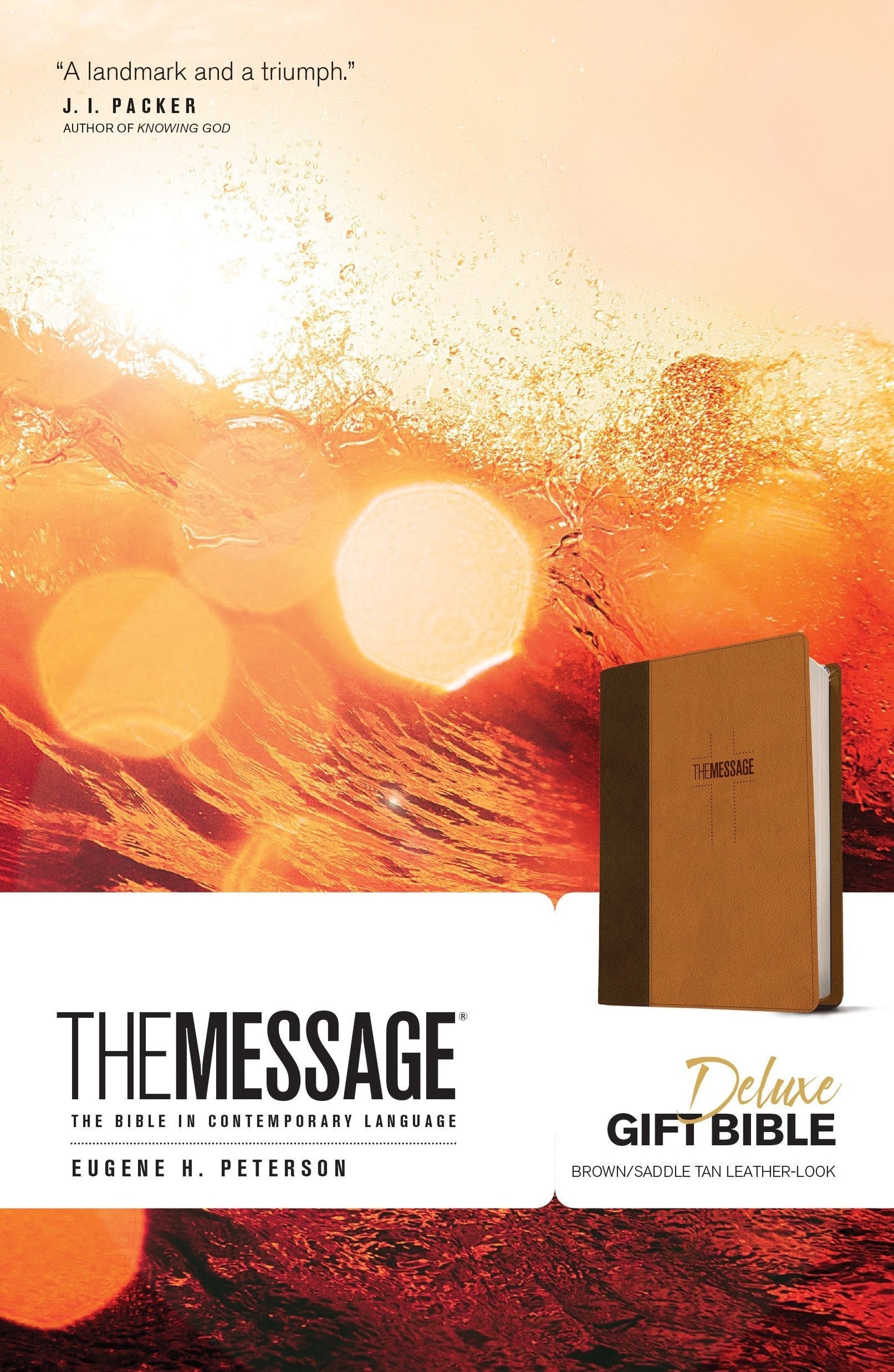The Message Deluxe Gift Bible wrapped in luxurious brown and tan leather
