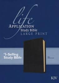 KJV Life Application Study Bible, 2nd Edition, in large print, bonded leather, black cover.