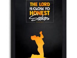 Psalms 145:18 Bible Verse Religious Wall Art Print with Black Frame and Orange Silhouette for Christian Home Decor
