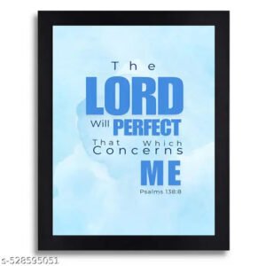 Psalms 138:8 Bible Verse Wall Art, Elegant Black Frame with Deep Blue Background