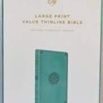 Large Print Value Thinline Bible in turquoise TruTone edition with emblem design