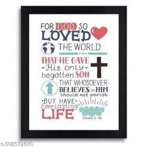 John 3:16 Bible Verse Wall Art - Inspirational Religious Poster in Black Frame (13.5 x 10 Inches)