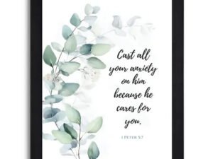 1 Peter 5:7 Bible Verse Wall Art - Christian Decor Framed Poster Featuring 'Cast All Your Anxiety on Him'