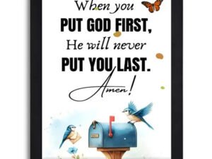 Put God First Bible Verse Christian Wall Art - Inspirational Jesus Christ Framed Poster Decor