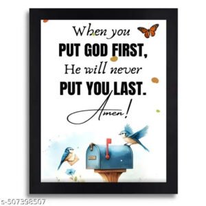 Put God First Bible Verse Christian Wall Art - Inspirational Jesus Christ Framed Poster Decor