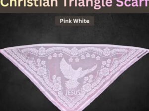 Christian Triangle Head Scarf - Pink and White Jesus Loves You Print