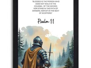Psalm 1:1 Christian Wall Art - Knight Warrior Bible Verse Print with Black Frame