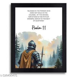 Psalm 1:1 Christian Wall Art - Knight Warrior Bible Verse Print with Black Frame