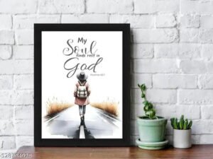 Religious Wall Art: 'My Soul Finds Rest in God' Psalms 62:1 Bible Verse Print with Black Frame