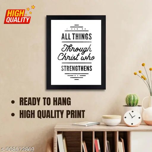 Philippians 4:13 Bible Verse Wall Art - 'I Can Do All Things Through Christ Who Strengthens Me' Black Poster Frame (13.5 x 10 Inches)