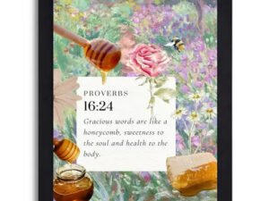 Proverbs 16:24 Bible Verse Wall Art - Floral Honey Theme with Black Frame