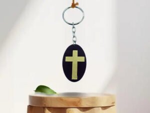 Christian Cross Engraved Metal Keychain