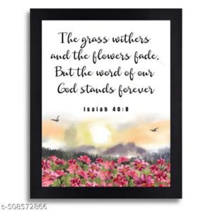 Isaiah 40:8 Bible Verse Wall Art Frame - 'The Grass Withers and The Flower Fades' - Black Synthetic Wood