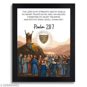 Psalm 28:7 Bible Verse Wall Art - Minimalist Christian Home Decor with Black Frame