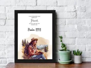 Psalm 119:11 Bible Verse Wall Art - Mountain Nature Scripture Print with Black Frame