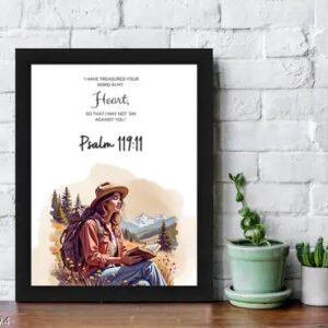 Psalm 119:11 Bible Verse Wall Art - Mountain Nature Scripture Print with Black Frame