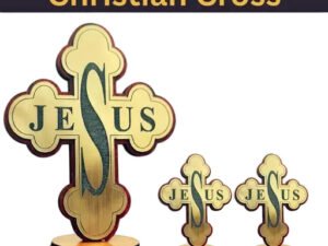 Hand-Carved Wooden Christian Cross with Golden Jesus Detail for Home and Car Decor