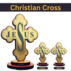 Hand-Carved Wooden Christian Cross with Golden Jesus Detail for Home and Car Decor