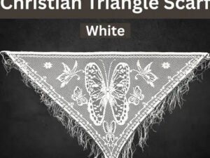 White Butterfly Print Christian Triangle Veil Scarf for Church and Gospel Worship