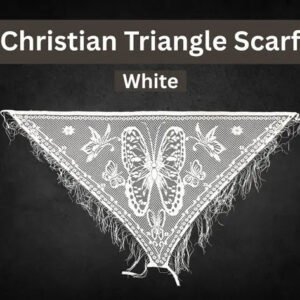 White Butterfly Print Christian Triangle Veil Scarf for Church and Gospel Worship
