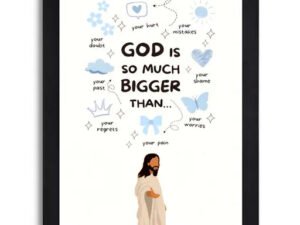 God is Bigger Than Any Mountain Inspirational Christian Wall Art with Black Frame