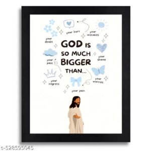 God is Bigger Than Any Mountain Inspirational Christian Wall Art with Black Frame