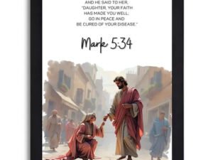 Mark 5:34 Biblical Scripture Wall Art Print - Religious Home Decor with Black Frame