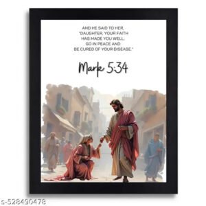 Mark 5:34 Biblical Scripture Wall Art Print - Religious Home Decor with Black Frame