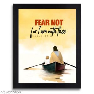 Isaiah 43:5 Bible Verse Wall Art, 'Fear Not' Inspirational Quote Print with Nautical Boat Scene, Framed in Black