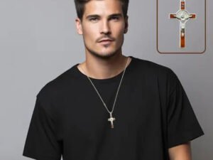 Handcrafted Maroon Christian Cross Pendant Necklace