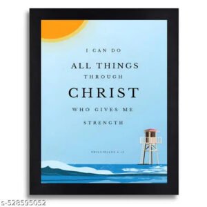 Philippians 4:13 Bible Verse Wall Art - Inspirational Beach Scene Print with Black Frame