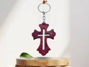 Handcrafted Wooden Cross Keychain - Religious Gift and Christian Accessory