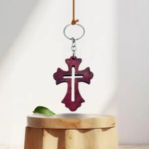 Handcrafted Wooden Cross Keychain - Religious Gift and Christian Accessory