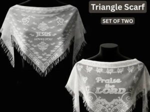 Christian Triangle Head Scarf Set - Jesus Loves You & Praise The Lord Designs