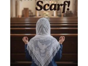 White Christian Triangle Head Scarf with Pigeon and Jesus Design