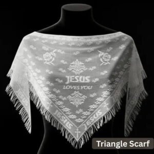 Jesus Loves You White Triangle Scarf - Christian Head Veil and Church Scarf