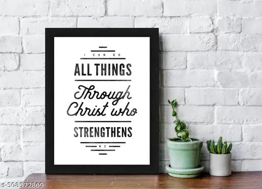 Philippians 4:13 Bible Verse Wall Art - 'I Can Do All Things Through Christ Who Strengthens Me' Black Poster Frame (13.5 x 10 Inches)