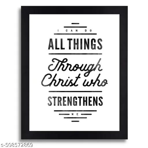 Philippians 4:13 Bible Verse Wall Art - 'I Can Do All Things Through Christ Who Strengthens Me' Black Poster Frame (13.5 x 10 Inches)