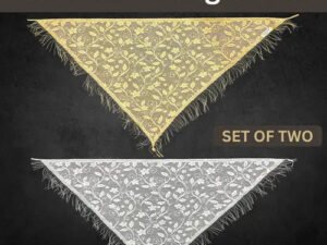 Set of Two Christian Triangle Scarves: White and Golden Leaf Pattern Church Veils