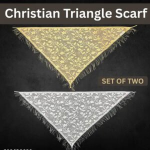 Set of Two Christian Triangle Scarves: White and Golden Leaf Pattern Church Veils