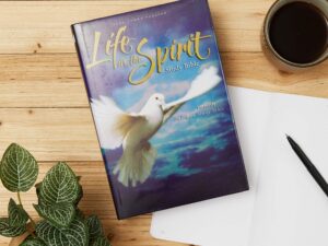 KJV Life in the Spirit Study Bible, Hardcover, Red Letter Edition open to a Bible study page with red letter text