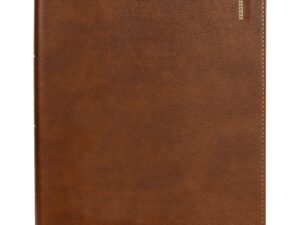 Brown leather NIV Journal the Word Bible with double column layout and red letter edition.