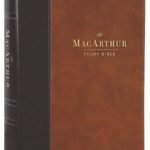 NKJV MacArthur Study Bible in Brown leather (2nd Edition) with notes and commentary.