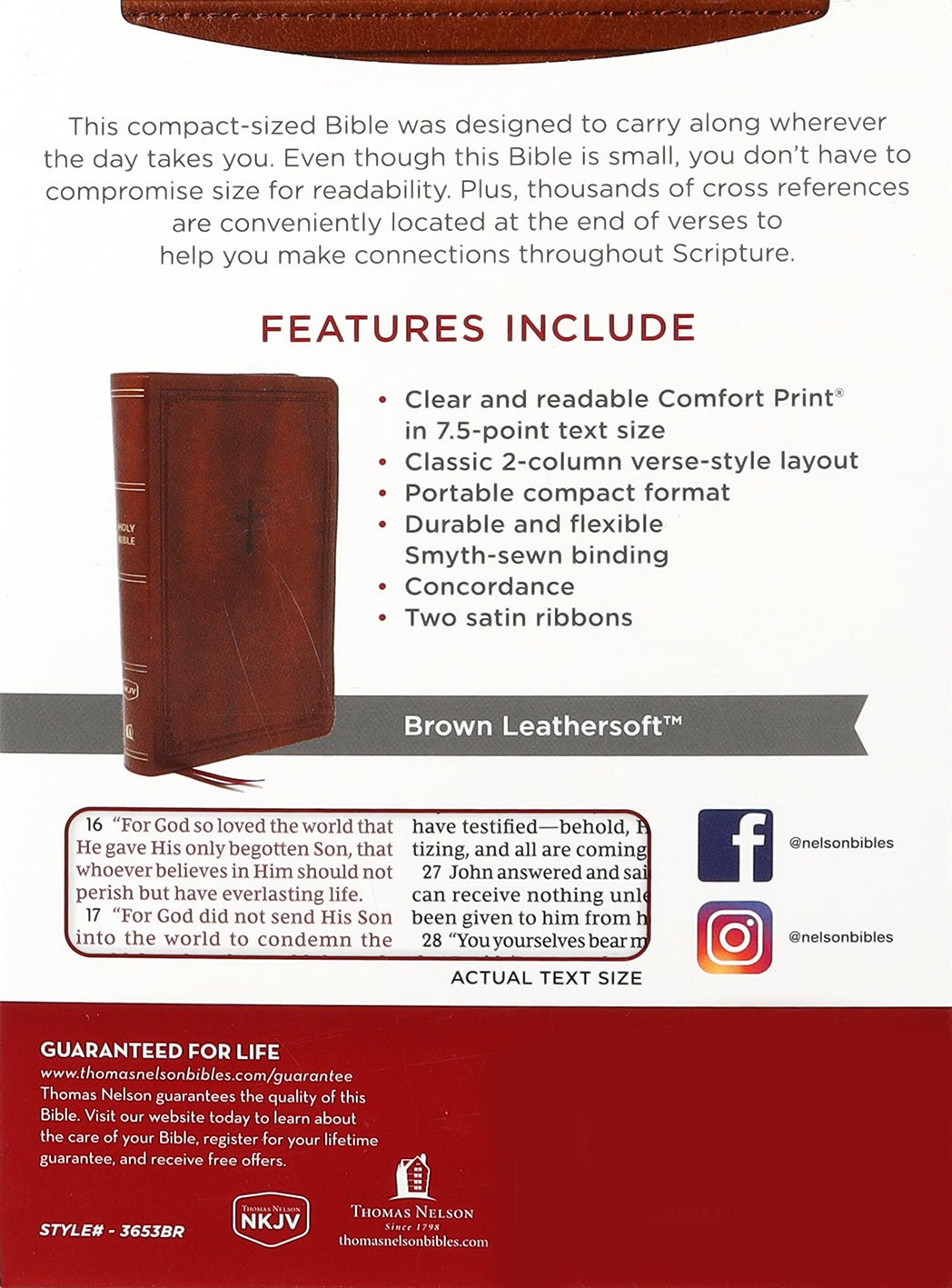 NKJV Compact Bible with End of Verse Cross-References in Brown Leather